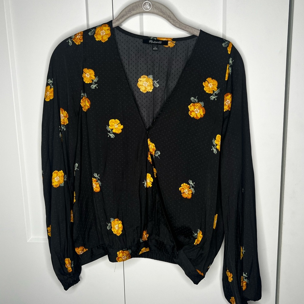 Madewell Faux Wrap Floral Long Sleeve Blouse Women's Size Small